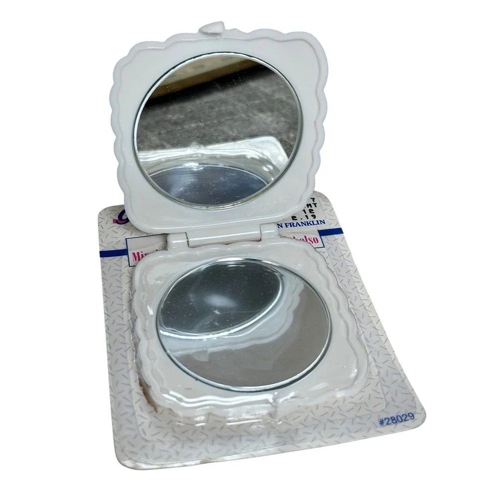 Vintage‎ Goody Purse Mirror White Compact Double Sided New Old Stock 90s